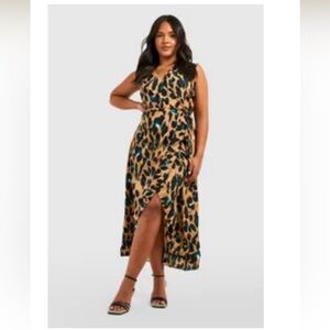 Wrap Leopard Ruffle Midi Dress